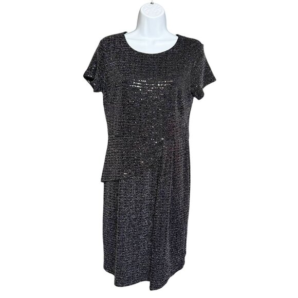 Enfocus Studio Glistening Black Beaded Stretchy Dress Size 8 Party Evening Event - Picture 1 of 8